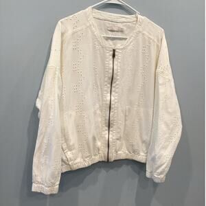 Prana Womens Barlow Jacket Size S White Eyelet Organic Cotton Full Zip Preppy